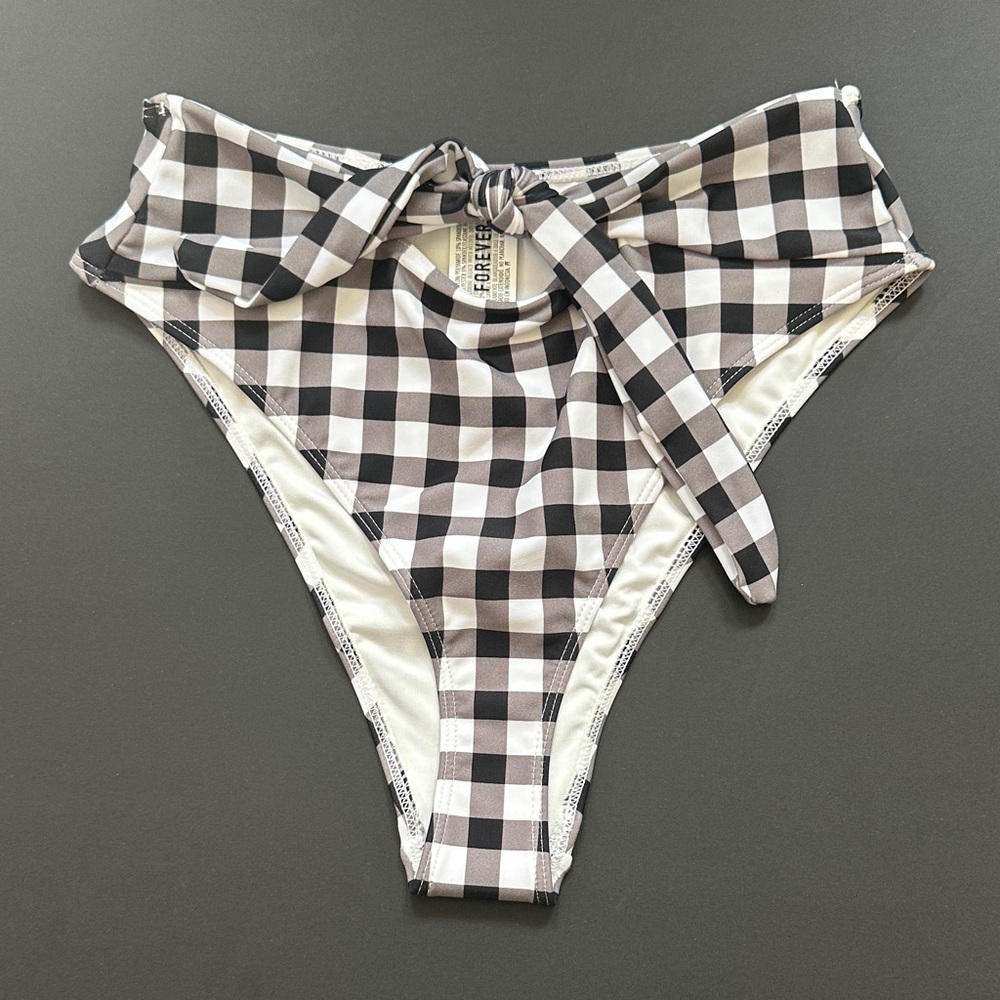 Forever 21 Black and White Gingham High-Cut Bikini Bottoms